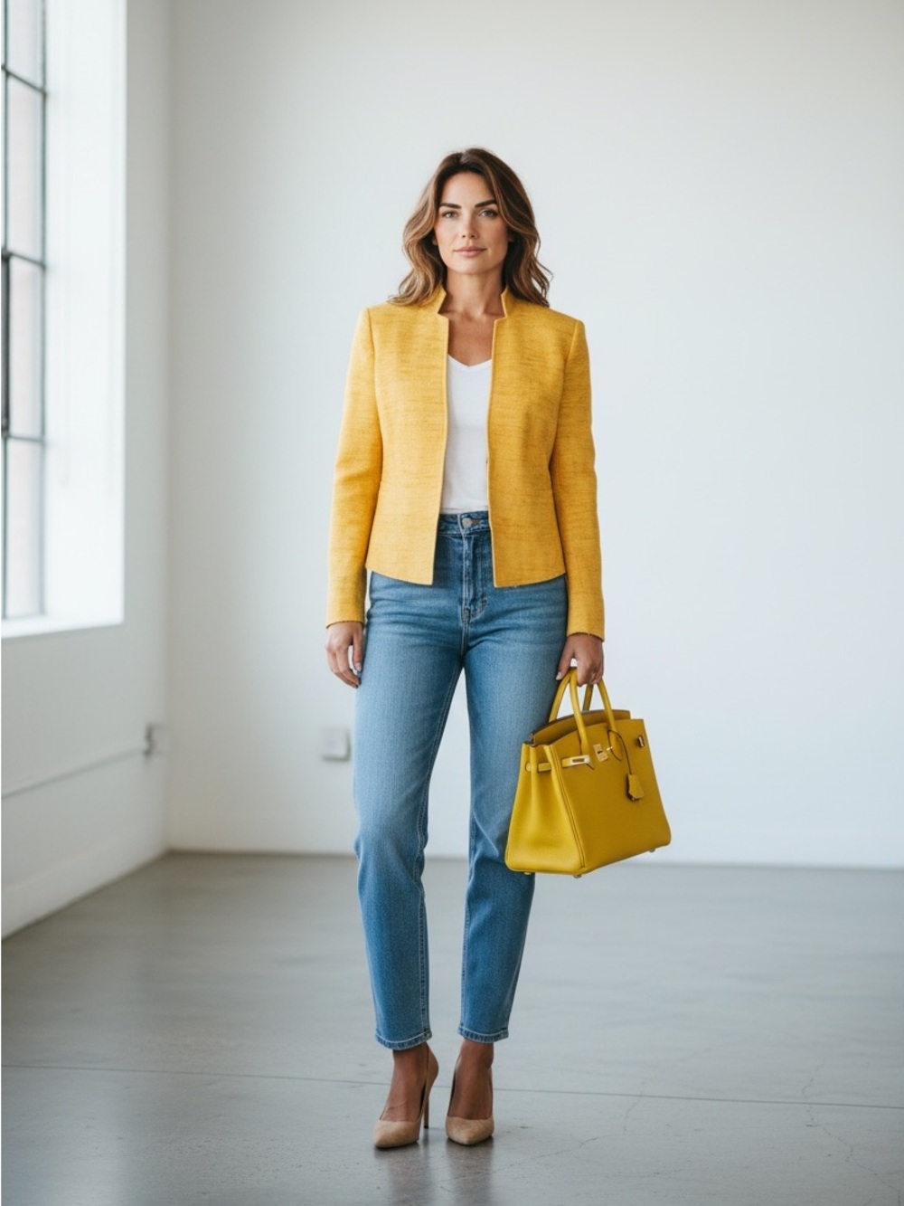 Akris Punto 100% Silk Raw Edge Open Front Blazer Size 8 Saffron Yellow Jacket